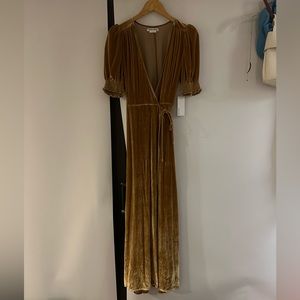 Reformation Gold Velvet Wrap Dress